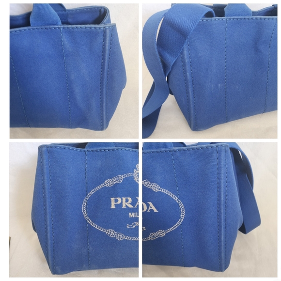 Auth Prada Canapa Blue Tote Bag - Picture 11 of 13